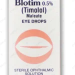 5ml bottle of Blotim 0.5% Timolol Maleate sterile ophthalmic eye drops for glaucoma.