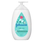 Johnson's Milk and Rice Lotion 500ml pump bottle with clinically proven mildness for 24h moisturization.