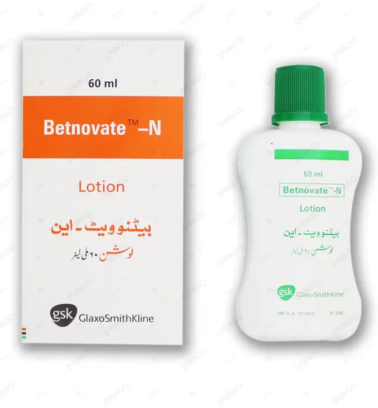 60ml bottle of Betnovate-N Lotion containing Betamethasone and Neomycin for infected skin conditions.