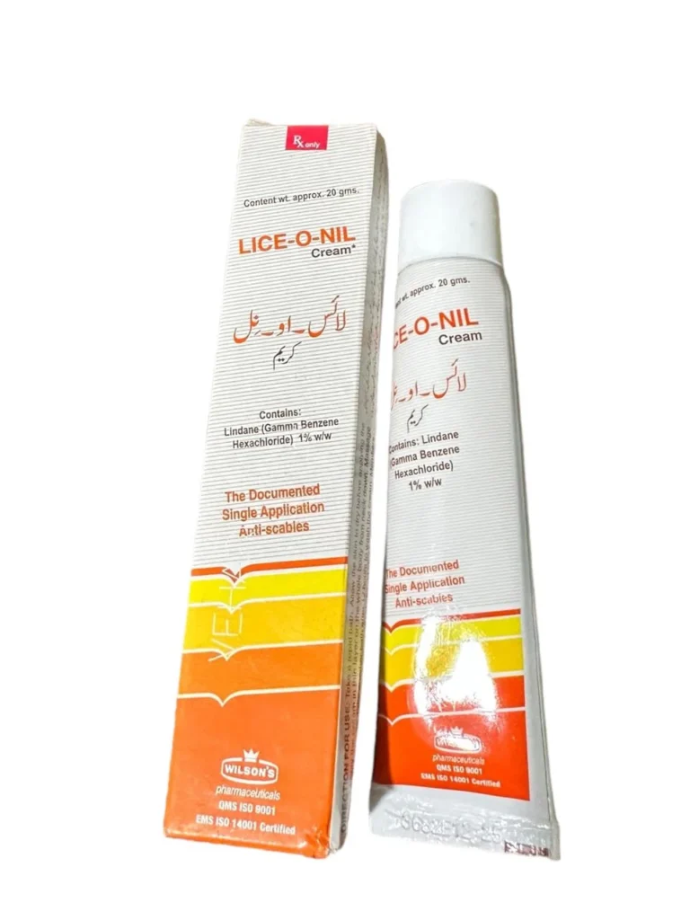 LICE-O-NIL Cream for Scabies 20g tube and box, a single application anti-scabies treatment featuring 1% Lindane for fast relief.