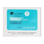 Duricef Capsules 500 mg box by GSK showing twelve Cefadroxil capsules.