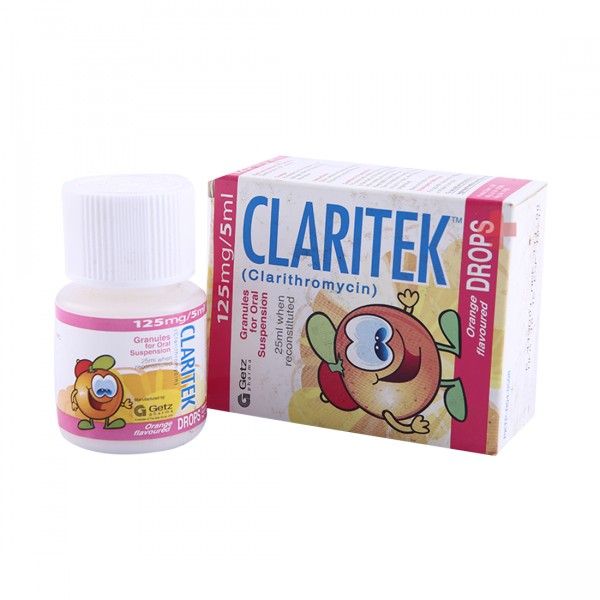 Claritek 125mg/5ml Orange Flavored Drops (Clarithromycin) granules for oral suspension by Getz Pharma.