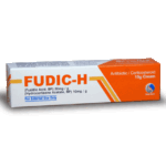 Fudic-H 15g Cream box showing the combination of Fusidic Acid (Antibiotic) and Hydrocortisone Acetate (Corticosteroid).