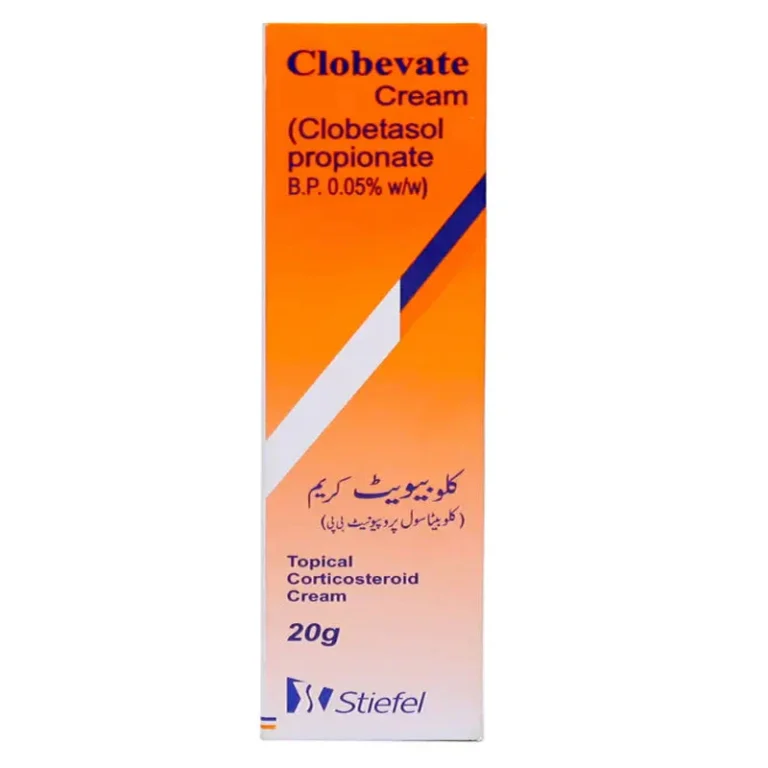 Clobederm Cream 20g tube and box containing Clobetasol Propionate 0.05% w/w for treating eczema and psoriasis.