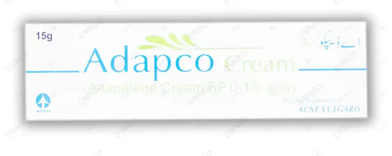 050526 15g tube box of Adapco Cream containing Adapalene 0.1% for Acne Vulgaris treatment.