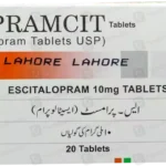 Box of ES-PRAMCIT 10mg Tablets containing twenty tablets of Escitalopram by Q Pharma.