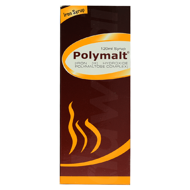 044147 Front packaging of Polymalt Iron Syrup 120ml containing Iron (III) Hydroxide Polymaltose Complex.