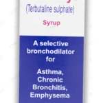 60ml bottle packaging of Britanyl Syrup containing Terbutaline sulphate for asthma and bronchitis relief.