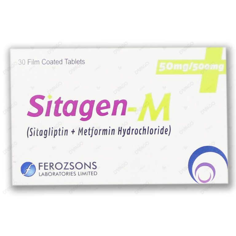 Sitagen-M Sitagliptin Metformin 50/500 mg film-coated tablets 30 count box by Ferozsons Laboratories.