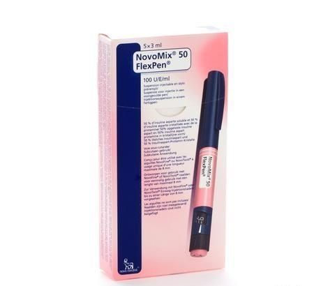 NovoMix 50 FlexPen 100 U/ml pre-filled insulin pens 5x3ml pack for diabetes treatment.