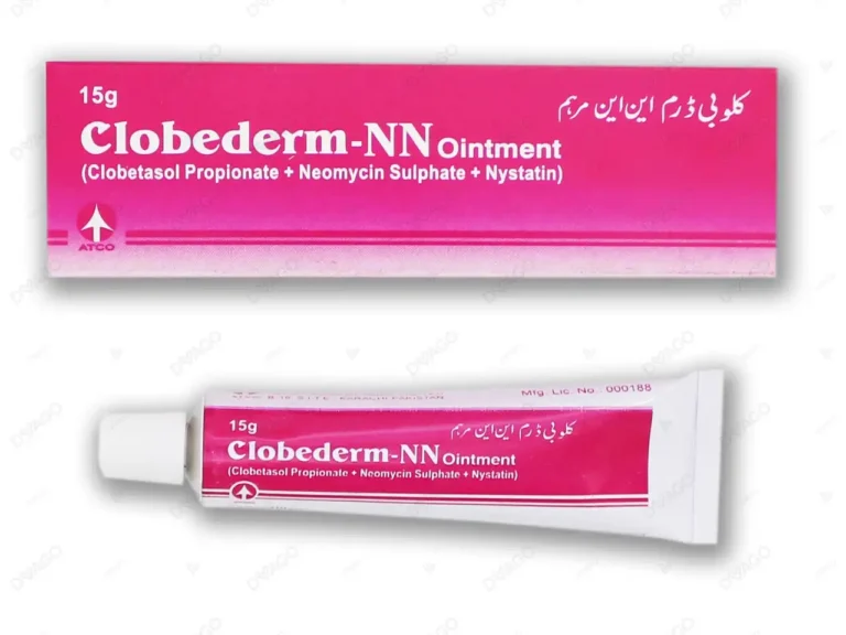 Clobederm-NN Ointment 15g tube and box featuring Clobetasol Propionate, Neomycin Sulphate, and Nystatin by Atco.