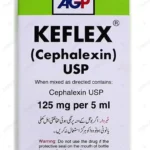 Keflex Oral Suspension 125mg per 5ml box by AGP featuring Cephalexin USP powder for 60ml antibiotic treatment.