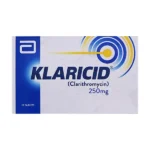 Klaricid 250mg Clarithromycin 10 tablets box by Abbott for bacterial infection treatment.