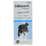 A box of Lidosporin Ear Drops for Ear Infections by GSK, a 5ml soothing antibiotic and anesthetic formula for ear canal treatment.
