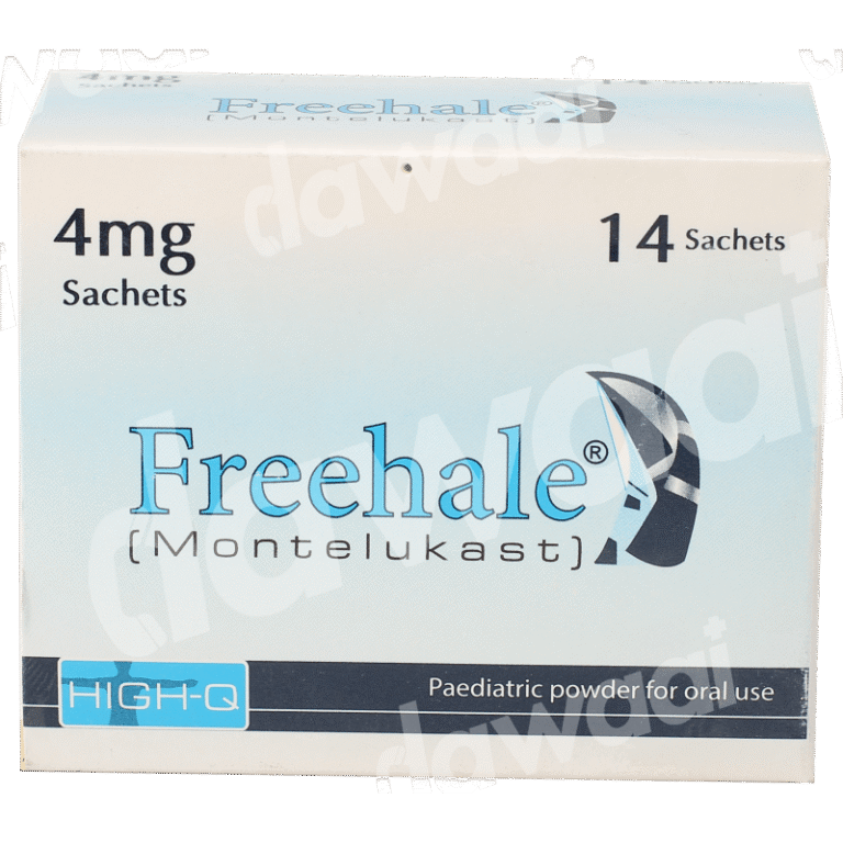 Freehale 4mg Sachets box by HIGH-Q containing 14 paediatric powder packets of Montelukast for oral use.