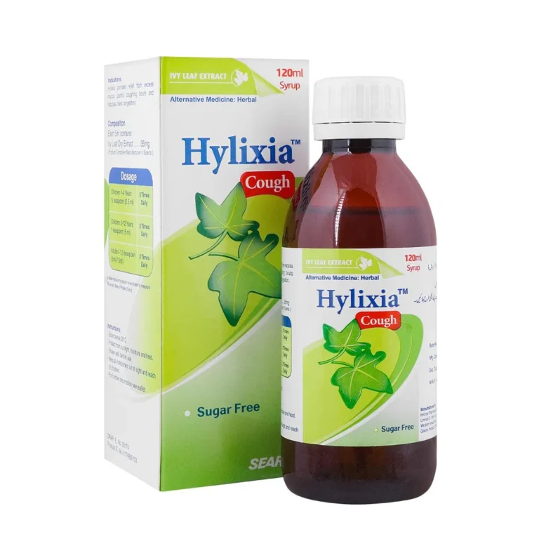 Hylixia Ivy Leaf Cough Syrup 120ml sugar-free herbal cough relief bottle by Searle.
