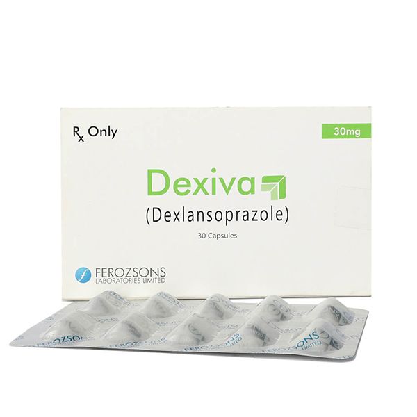 Dexiva 30mg Dexlansoprazole capsules by Ferozsons Laboratories for acid reflux and GERD treatment.