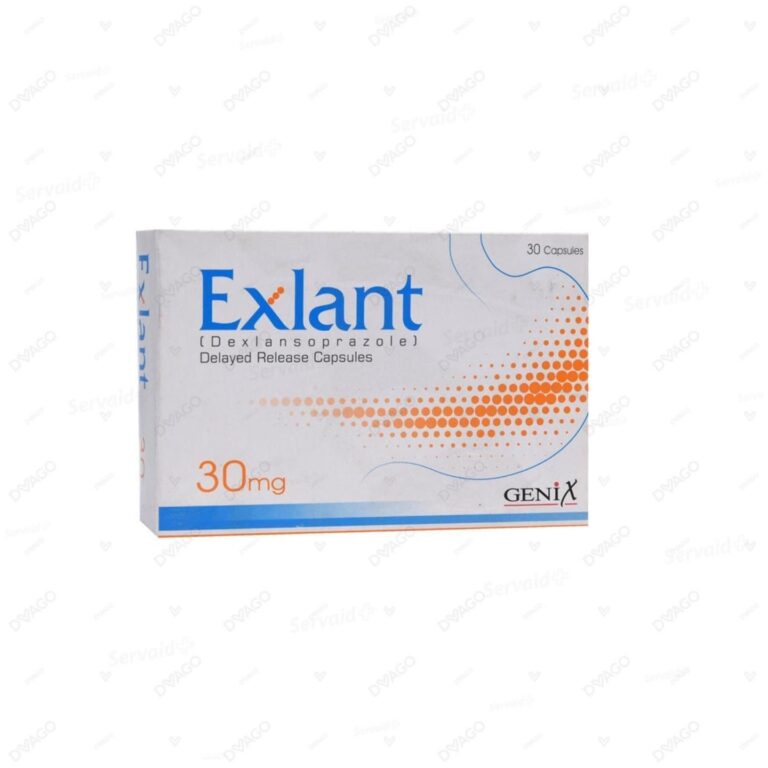 Exlant 30mg Delayed Release Capsules by GeniX Pharma featuring Dexlansoprazole for acid reflux and heartburn relief.