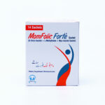 MomFolic Forte Sachet box of 14 dietary supplement packets for women's reproductive health and PCOS management.