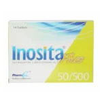 Inosita Plus 50/500mg Tablets box by PharmEvo containing 14 film-coated tablets of Sitagliptin and Metformin HCl.