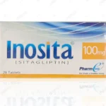 Inosita 100mg Tablets box by PharmEvo containing 28 Sitagliptin tablets for blood sugar control.