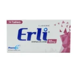 White and purple box of Erli 10mg Tablets containing fourteen tablets of Empagliflozin by PharmEvo.