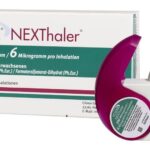 Foster NEXThaler 200/6 mcg dry powder inhaler and packaging by Chiesi, containing 120 inhalations of Beclometasone and Formoterol.