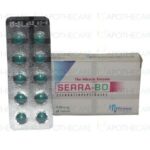 A blister pack and box of Serra-BD (Serratiopeptidase) 10mg anti-inflammatory enzyme tablets