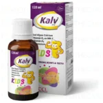 Kalv Kids Syrup 120ml bottle and box by CCL featuring butterscotch flavor and Red Algae Calcium for children's growth.