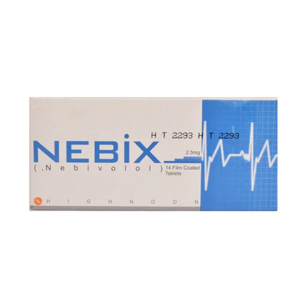 Nebix 2.5mg Nebivolol tablets by Highnoon Laboratories for hypertension and heart failure treatment.