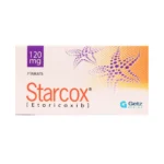 Starcox 120mg Etoricoxib tablets box by Getz Pharma containing 7 tablets for rapid inflammatory pain relief.