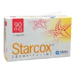 Starcox 90mg Etoricoxib 14 Tablets box by Getz Pharma used for treating rheumatoid arthritis and chronic pain.