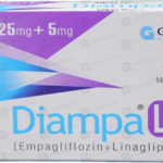 Diampa LT 25mg + 5mg tablet box by Getz Pharma containing 14 tablets of Empagliflozin and Linagliptin.
