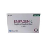 Box of Empagen-L 5mg/10mg tablets containing Linagliptin and Empagliflozin for Type 2 diabetes control by Ferozsons.