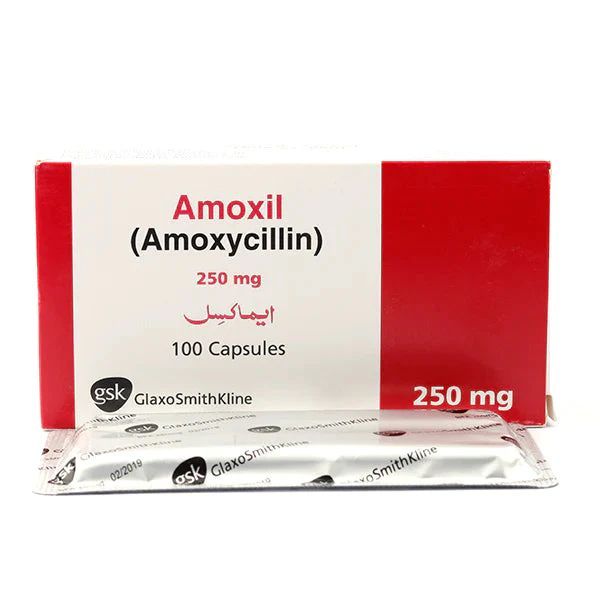 Amoxil 250mg Amoxycillin Capsules 100 count box by GSK