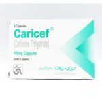 Caricef 400mg Capsules packaging box from SAMI Pharmaceuticals containing 5 Cefixime Trihydrate capsules.