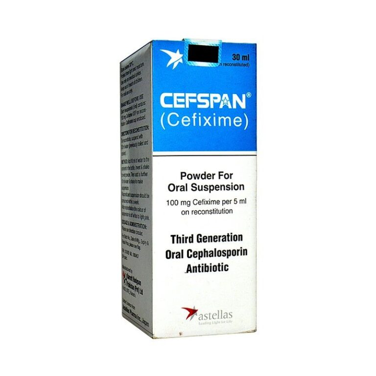 Cefspan 100mg Suspension 30ml Cefixime bottle for bacterial infections.