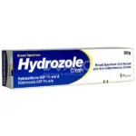 Hydrozole Cream 20g box by Stiefel featuring Hydrocortisone 1% and Clotrimazole 1% for antifungal and anti-inflammatory relief.