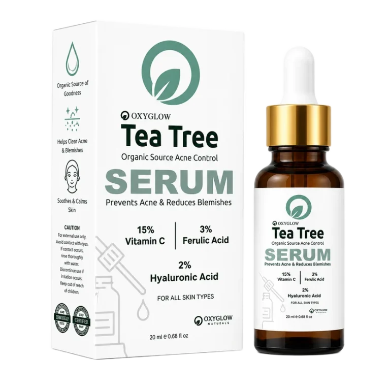 Achieve clearer skin with Oxyglow Tea Tree Acne Control Serum. This organic formula treats breakouts and hydrates skin for a radiant, blemish-free glow.